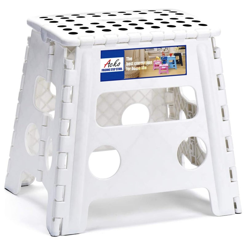 ACKO Folding Step Stool -13inch Height Premium Heavy Duty Foldable Foot Stool for Kids and Adults, Kitchen Garden Bathroom Stepping Stool White - Image 1